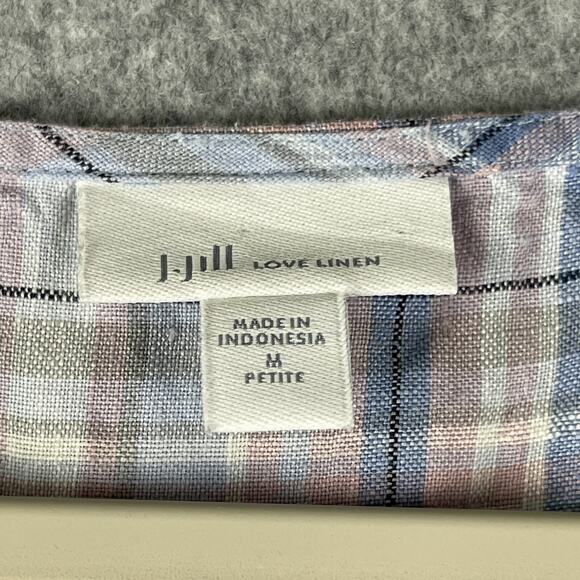 J Jill Love Linen Dress Womens Medium Petite Plaid Sleeveless Coastal Beachy - Picture 4 of 14
